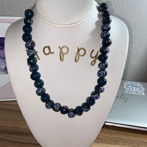 Necklace beads flower painting green color silver closure